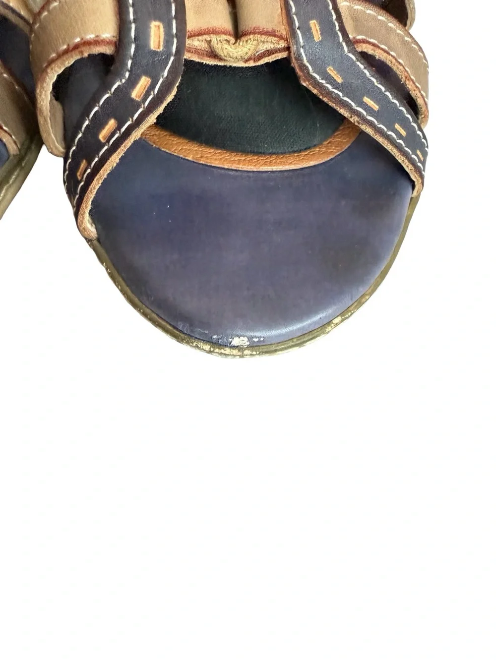 L'Artiste x Spring Step Navy Tan Leather Lace Up Wedge Sandals Size 10.5 Women's